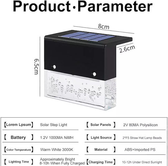 Set of 6 Wall Solar Lights Street RGB with Photocell IP65 8cmx6.5cmx6.5cmcm