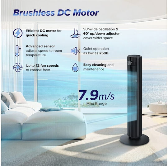 Levoit TempSense 42 Tower Fan 23W With Remote Control Black