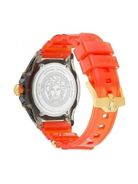 Versace Icon Uhr mit Orange Kautschukarmband