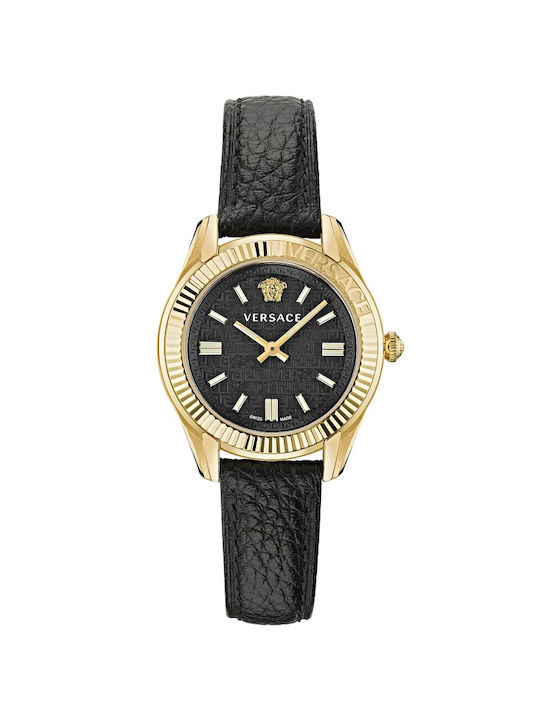 Versace Greca Watch with Black Leather Strap