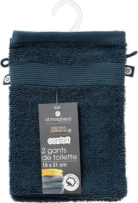 Set of Bath Gloves Atmosphera Cotton 450gsm Dimensions 15x21cm 2 Pieces Aegean Blue 125865y