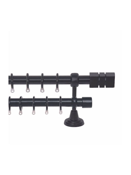 Import Hellas Metallic Curtain Pole No2 Double with Rod Φ25mm 160cm Black Checkmate