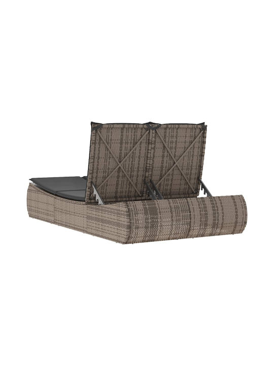 Ξαπλώστρα Διπλή Rattan με Μαξιλάρι Γκρι 110x178εκ.
