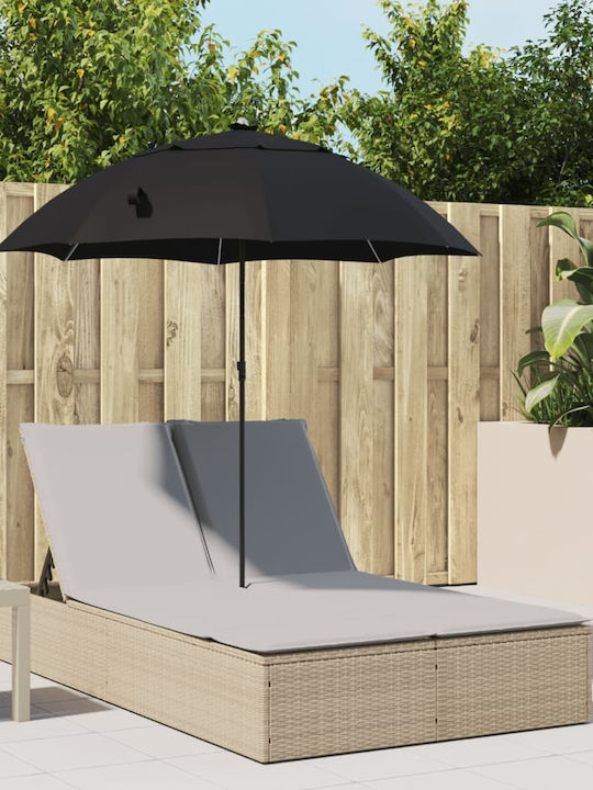 Liegestuhl Doppelter Rattan mit Kissen & Sonnenschirm Beige 110x200cm.