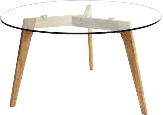 Round Central Coffee Table Made of Solid Wood Transparent W80xL80xH45.5cm