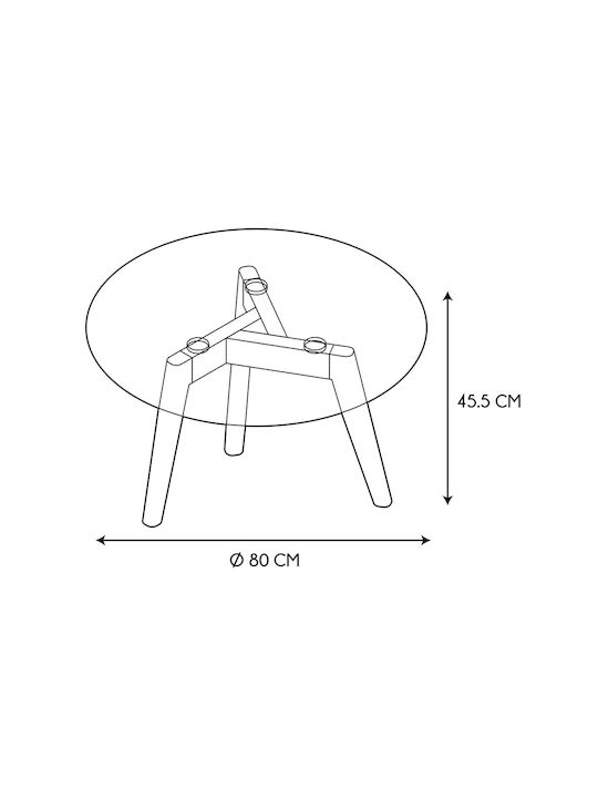 Round Central Coffee Table Made of Solid Wood Transparent W80xL80xH45.5cm