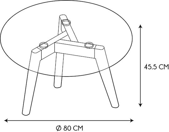 Round Central Coffee Table Made of Solid Wood Transparent W80xL80xH45.5cm