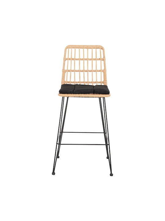 Bar Stool Outdoor Rattan with Cushion Black-Beige 50x55x103cm