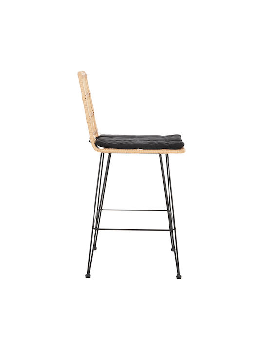 Bar Stool Outdoor Rattan with Cushion Black-Beige 50x55x103cm