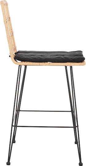 Bar Stool Outdoor Rattan with Cushion Black-Beige 50x55x103cm