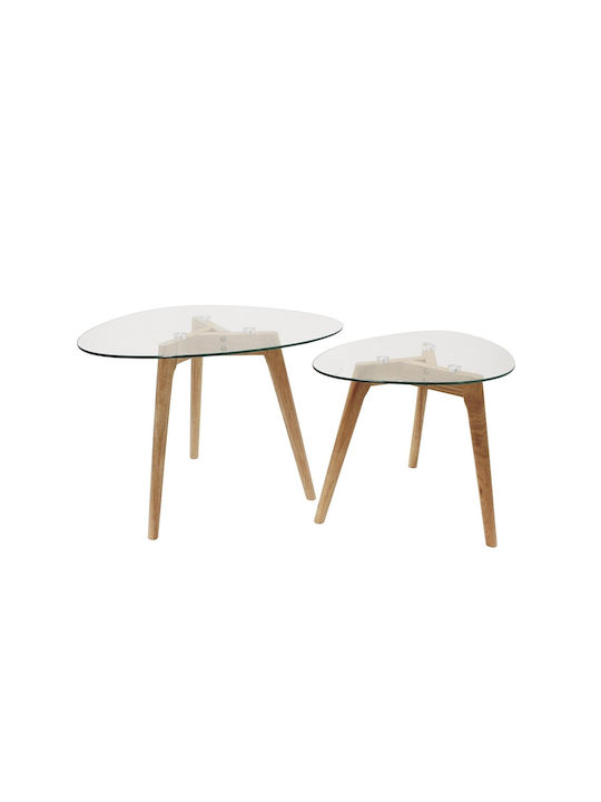 Round Side Coffee Table Made of Solid Wood Transparent 2 Pieces W50xL40xH38cm