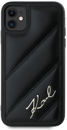 Karl Lagerfeld Diagonal Quilted Script Umschlag Rückseite Silikon / Kunststoff / Leder Schwarz (iPhone 11)