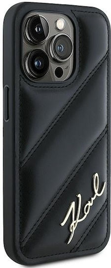 Karl Lagerfeld Diagonal Quilted Script Umschlag Rückseite Silikon / Kunststoff / Leder Schwarz (iPhone 15 Pro Max)