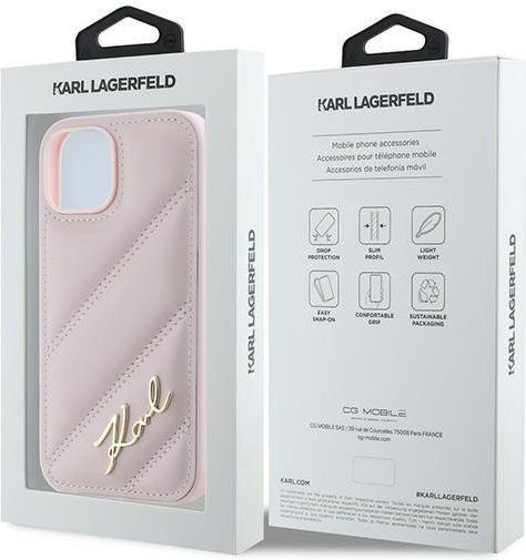 Karl Lagerfeld Diagonal Quilted Script Umschlag Rückseite Silikon / Kunststoff / Leder Rosa (iPhone 13)
