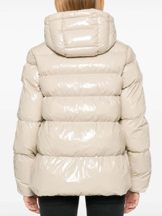 Pinko Women's Short Puffer Jacket for Winter with Hood Beige