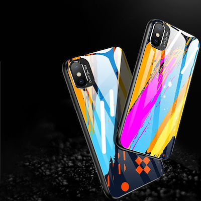 Hurtel Color Glass Pattern 5 Coperta din spate Sintetic Black/Blue/Orange (iPhone X / XS)