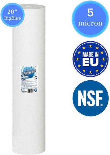 Aqua Filter Ανταλλακτικό Φίλτρο Νερού Κεντρικής Παροχής / Αντίστροφης Όσμωσης / Κάτω Πάγκου από Πολυπροπυλένιο 20" Big-Blue FCPS5M20B 5 μm Λευκό