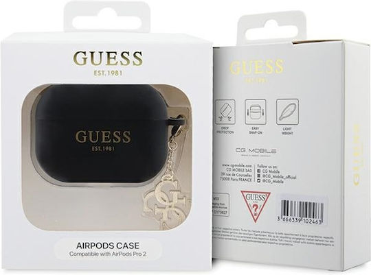 Guess Glitter Triangle Charm Hülle Silikon in Schwarz Farbe für Apple AirPods Pro 2