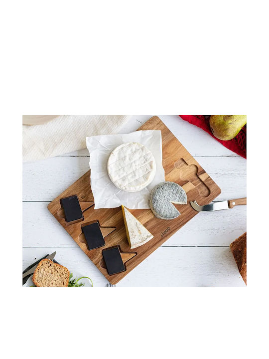 Livoo Wooden Serving Platter with Cheese Knife & Pinnacles 32.5x23.5x1.5cm