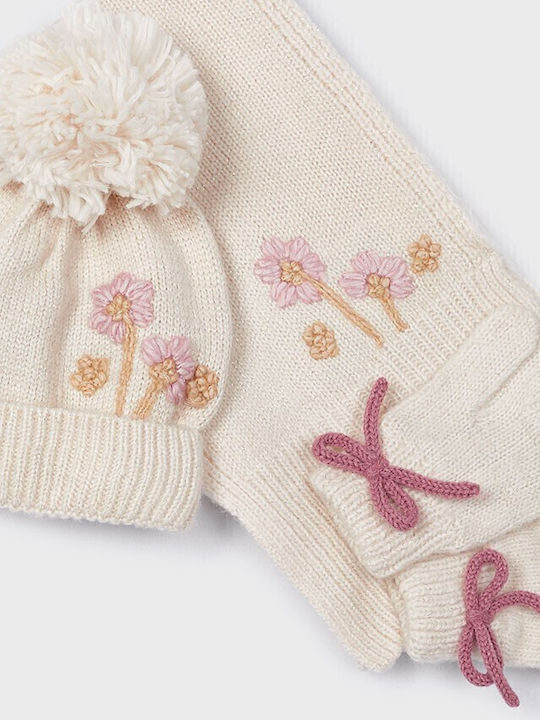 Kids Beanie Set with Gloves Knitted Beige 3pcs