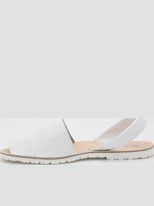 Leather Women's Flat Sandals in White Color