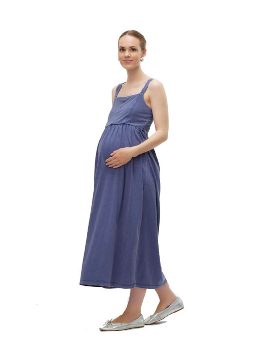 Mamalicious Cotton Maternity Midi Dress Blue