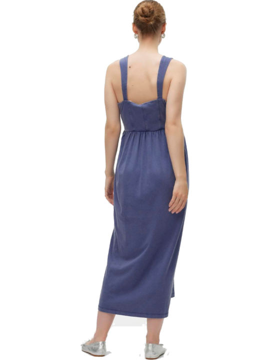Cotton Maternity Dress with Spaghetti Strap Blue Loose Fit