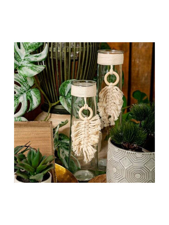 VAZĂ DE STICLĂ BOHO CU PANDANTIV DECORATIV MACRAME 9X35CM