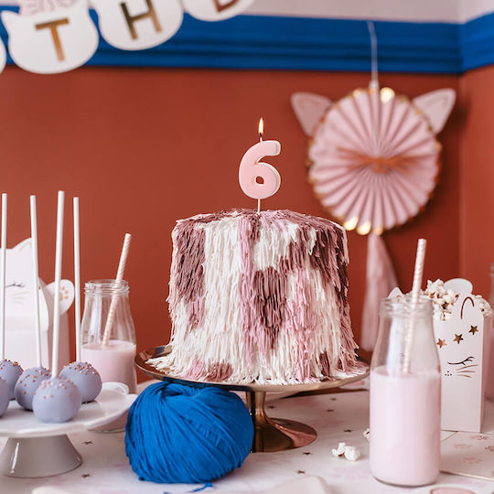 PartyDeco Lumânare de Zi de Naștere Număr "6" în Culoare Roz SCU10-6-081J