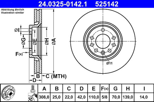 Opel Astra H L48 Ate 24032501421 Brake Disc