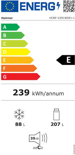 Heinner Kühl-Gefrierkombination 295Es NoFrost H186xB60xT59.5cm. Weiß HCNF-V291WDE++