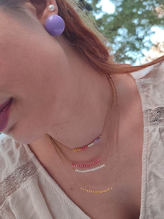 Theodora's Jewellery Κολιέ από Ροζ Επιχρυσωμένο Ατσάλι με Πέρλες Ροζ Pink