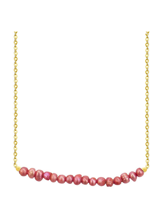 Theodora's Jewellery Κολιέ από Ροζ Επιχρυσωμένο Ατσάλι με Πέρλες Ροζ Pink