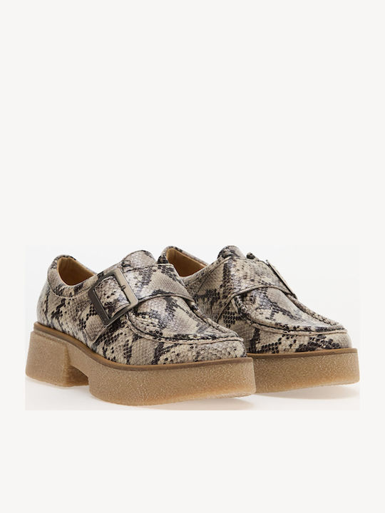 Linoso Monk Leather Women's Loafers in Gray Color