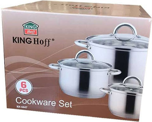 KING Hoff Σετ Κατσαρόλες από Ανοξείδωτο Ατσάλι Silver με Αντικολλητική Επίστρωση 3 Σκευών