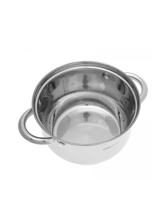 KING Hoff Pots Set Made of Stainless Steel Silver with Non-Stick Interior Coating 3 Pieces