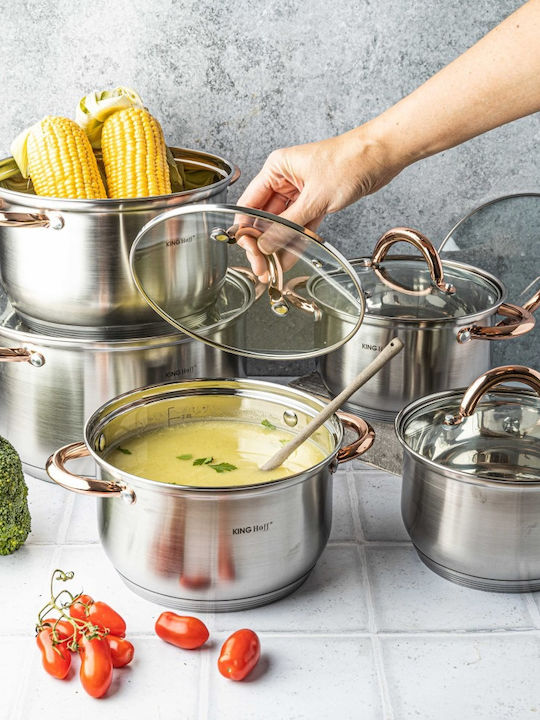KING Hoff Pots Set Made of Stainless Steel Inox Copper with Non-Stick Interior Coating 5 Pieces