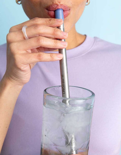 Преизползваема водна филтрираща сламка Lifestraw от неръждаема стомана, 3 броя, сини