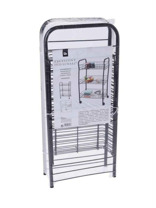 Excellent Houseware Kitchen Trolley Metallic Silver 3 Slots 40x26x62cm