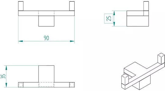 Verdi Kappa Άγκιστρο Μπάνιου Διπλό με Βίδες ​9x2.5cm Ασημί