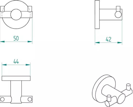 Verdi Sigma 3032205 Haken Badezimmer Doppelt Schrauben ​5x4.4cm Schwarz