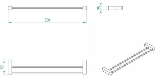 Verdi Kappa Ράγα Μπάνιου Διπλή Επιτοίχια με Βίδες ​55x2.5cm Ασημί