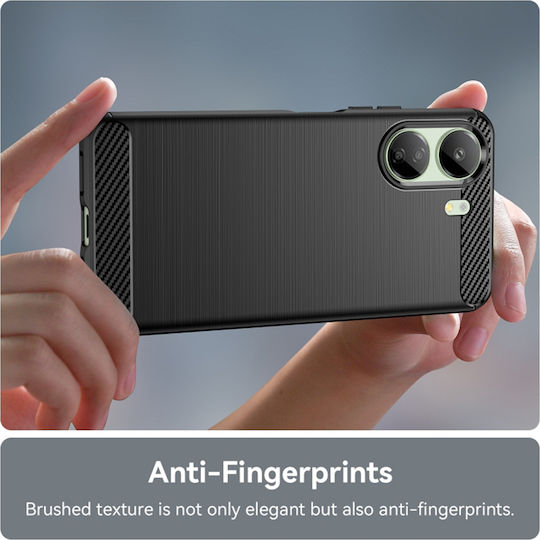 Techsuit Carbon Umschlag Rückseite Silikon Schwarz (Redmi 13C / Poco C65 4G)