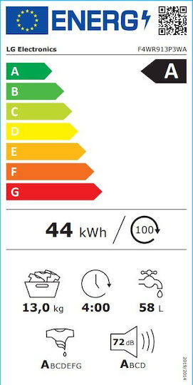LG Πλυντήριο Ρούχων 13kg με Τεχνολογία Ατμού 1400 Στροφών AI DD F4WR913P3WA