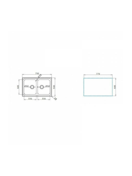 Pyramis Alea 2B 107155301 Drop-In Мивка Inox Грапав Ш79xД50см Сребрист