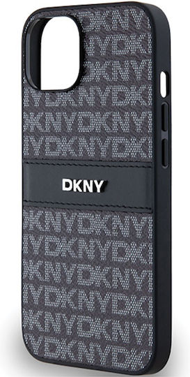 Husă Dkny din piele PU cu model repetat și dungi tonale pentru iPhone 15 Plus, negru