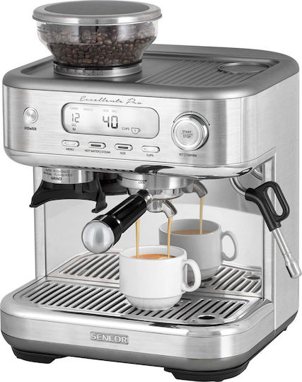 Sencor Αυτόματη Μηχανή Espresso 1700W Πίεσης 15bar με Μύλο Άλεσης Ασημί SES 6050SS