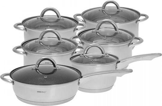 KING Hoff KING Hoff Kochgeschirr-Set aus Rostfreiem Stahl Silver mit Antihaftbeschichtung 6-tlg
