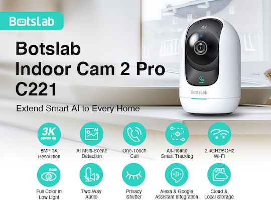 Botslab C221 IP Камера За Наблюдение Wi-Fi Full HD+ 5MP С Двупосочна Комуникация И Обектив 2.4mm Син