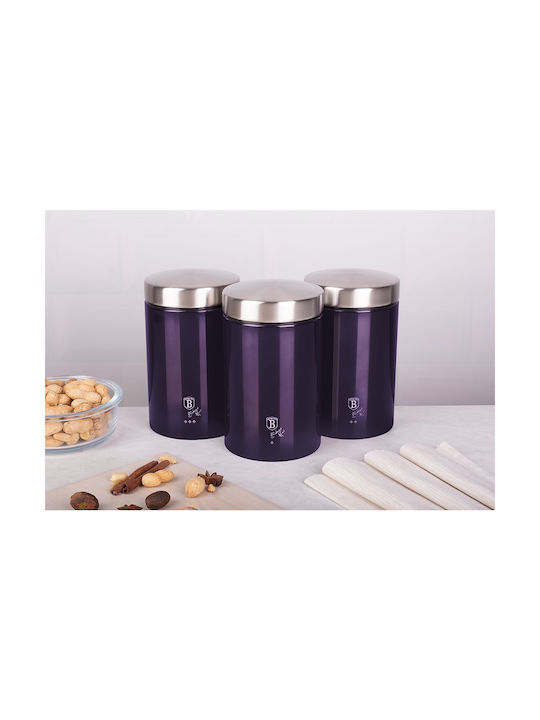 Berlinger Haus Collection Σετ 3τμχ Κουτιά για Καφέ / Τσάι / Ζάχαρη με Καπάκι από Ανοξείδωτο Ατσάλι Μωβ 1400ml